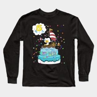 5th Birthday Penguin with a boat Long Sleeve T-Shirt